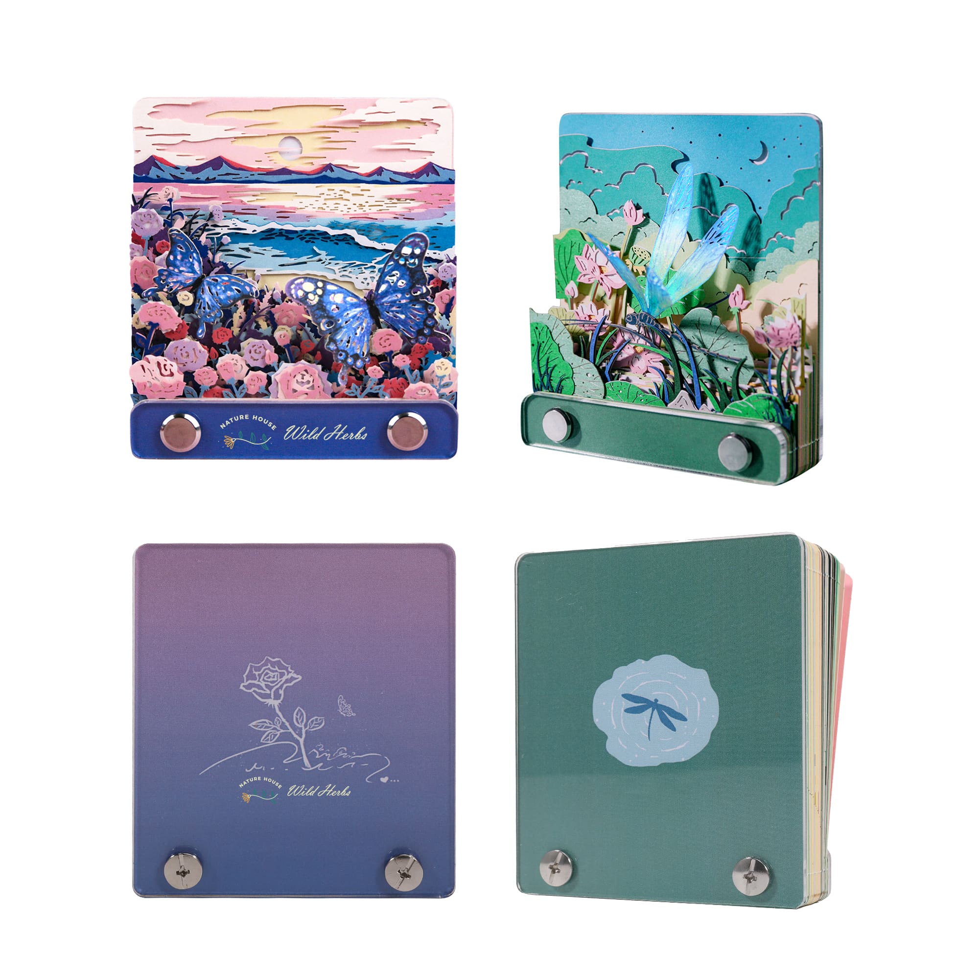 A decorative 3D paper-cut sculpture notepad in various colours featuring floral and butterfly designs. It has a hanging loop. 3D Paper-Cut Sculpture Notepad with Hanging Loop - Image 1