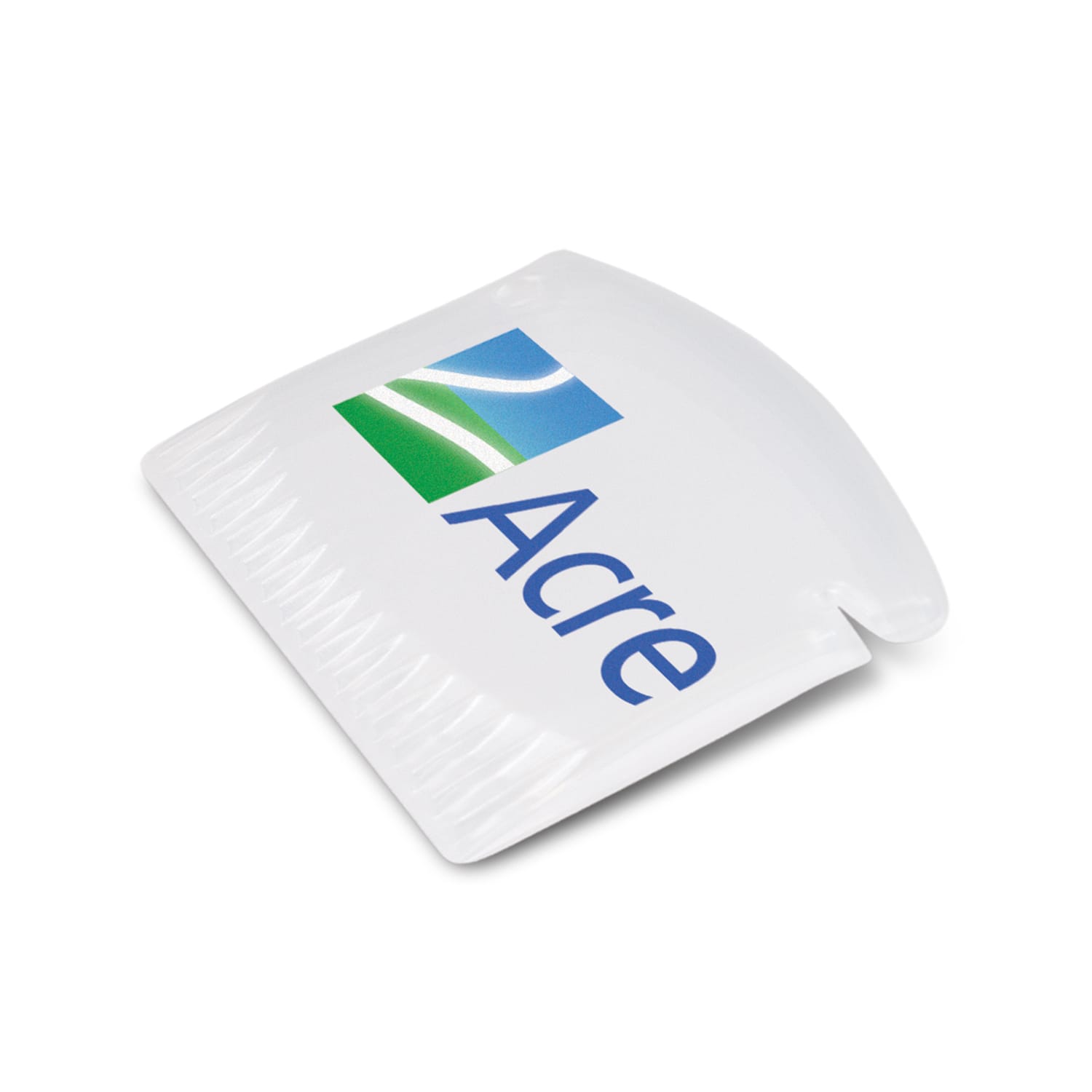 A compact ice scraper featuring a smooth surface with the logo "Acre" printed on it, designed for easy handling. Compact Ice Scraper - Image 1