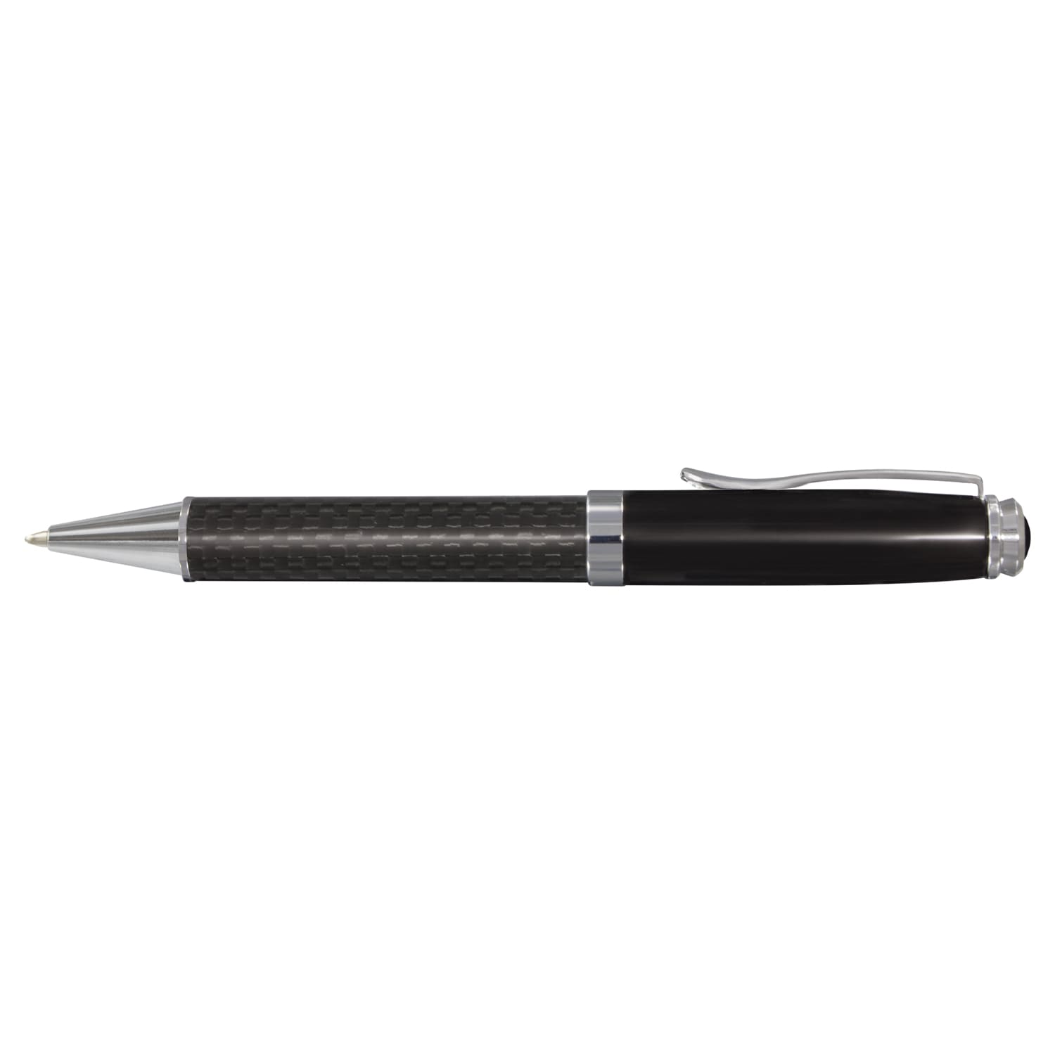 A metal ball pen in black with silver accents, featuring a streamlined design and a clip. Statesman Ball Pen - Image 1