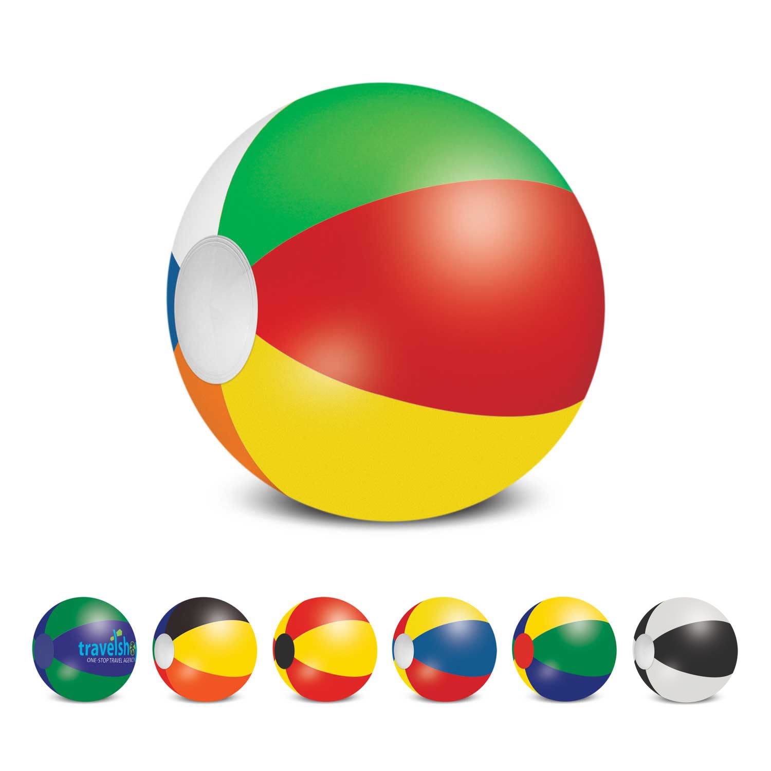 A beach ball featuring vibrant sections of green, red, yellow, and blue, with additional assorted styles below. Beach Ball - 48cm Mix and Match - Image 1