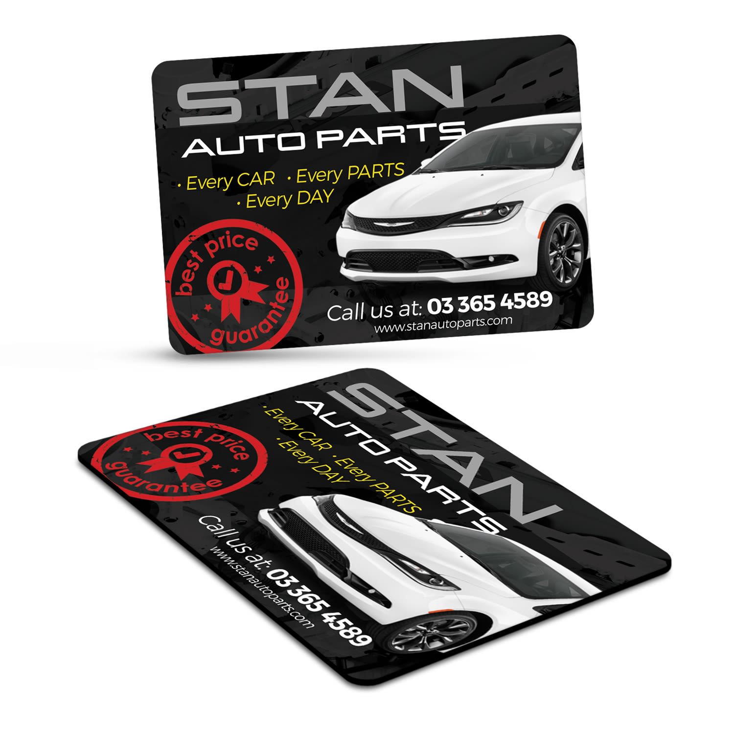 A rectangular fridge magnet featuring a car image and a logo, primarily in black, with white and red accents. Fridge Magnet 210 x 145mm - Rectangle - Image 1