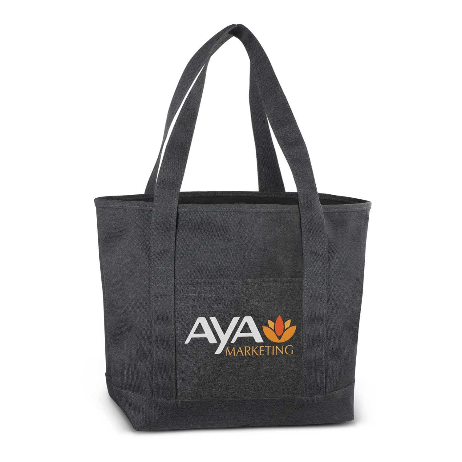 A grey tote bag with two handles and a logo on the front. Grenada Tote Bag - Image 1