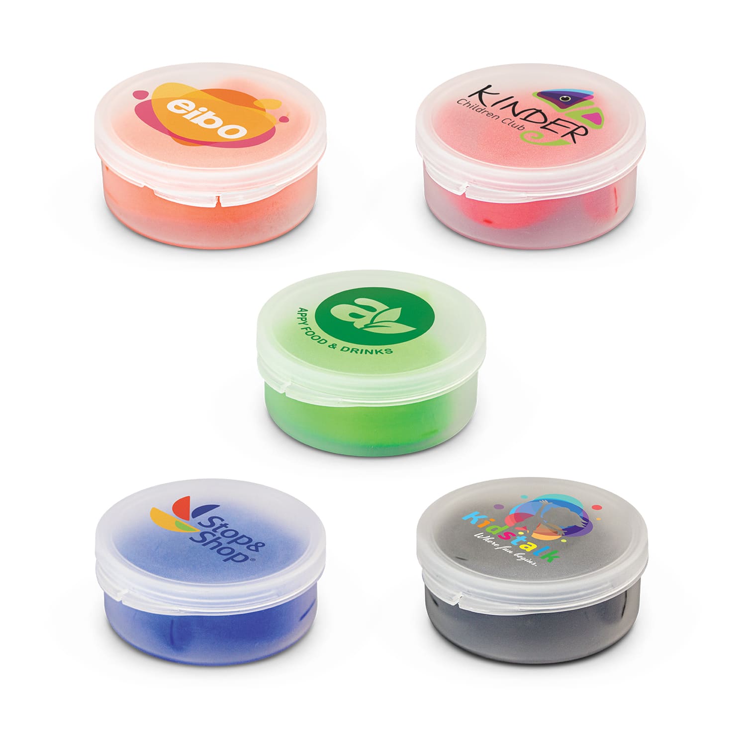 A set of five small containers in various colours, each with a logo, for food or drink storage. Silicone Straw with Case - Image 1