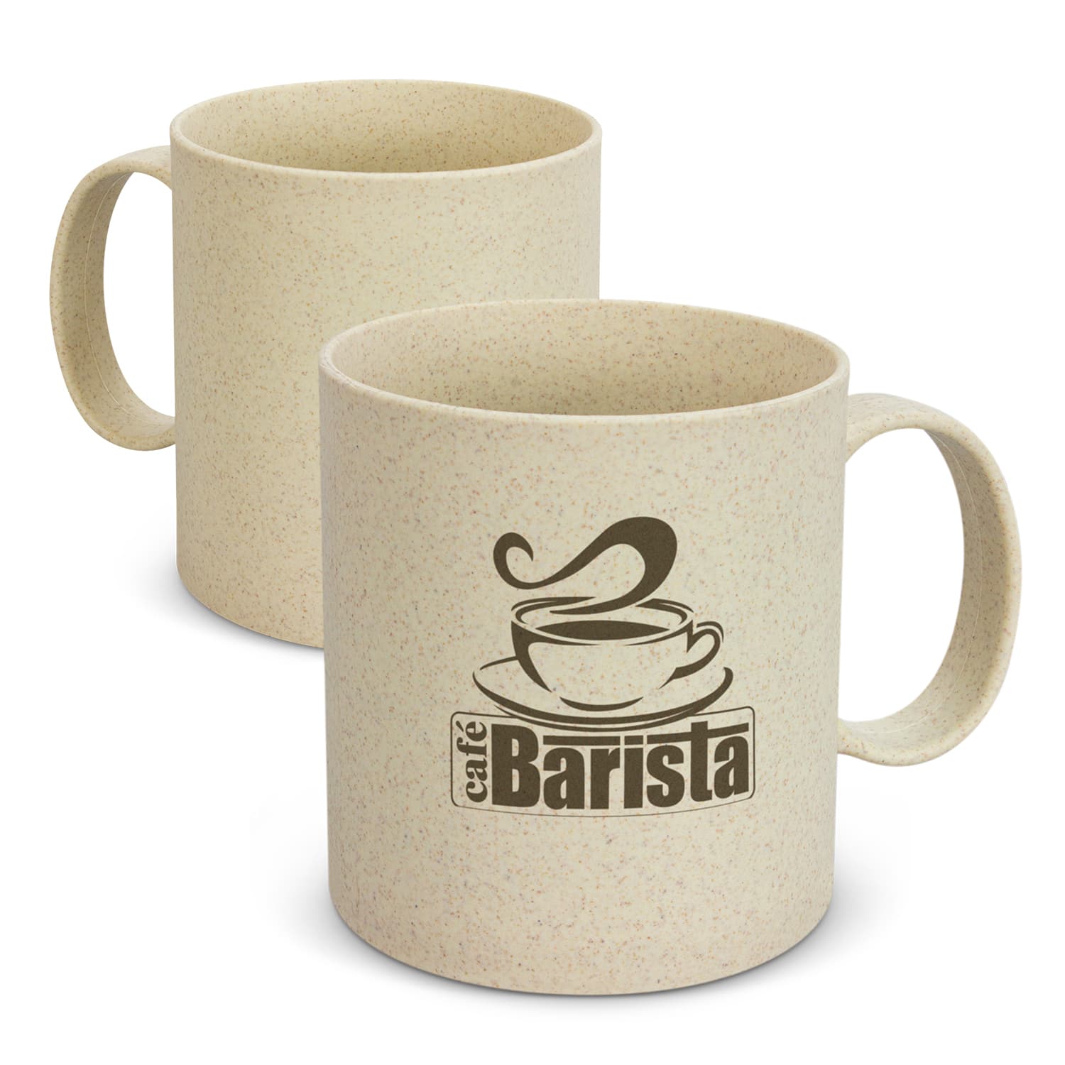 A coffee mug in a speckled cream colour with a simple branding logo on the front. Choice Coffee Mug - Image 1
