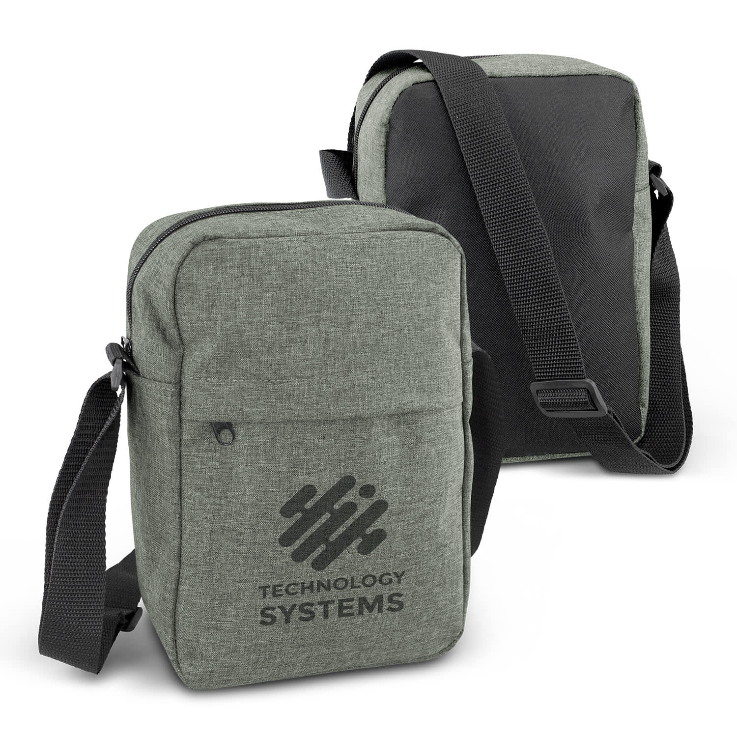 A green travel bag with a textured finish and a black strap, featuring a logo on one side. Austin Travel Bag - Image 1