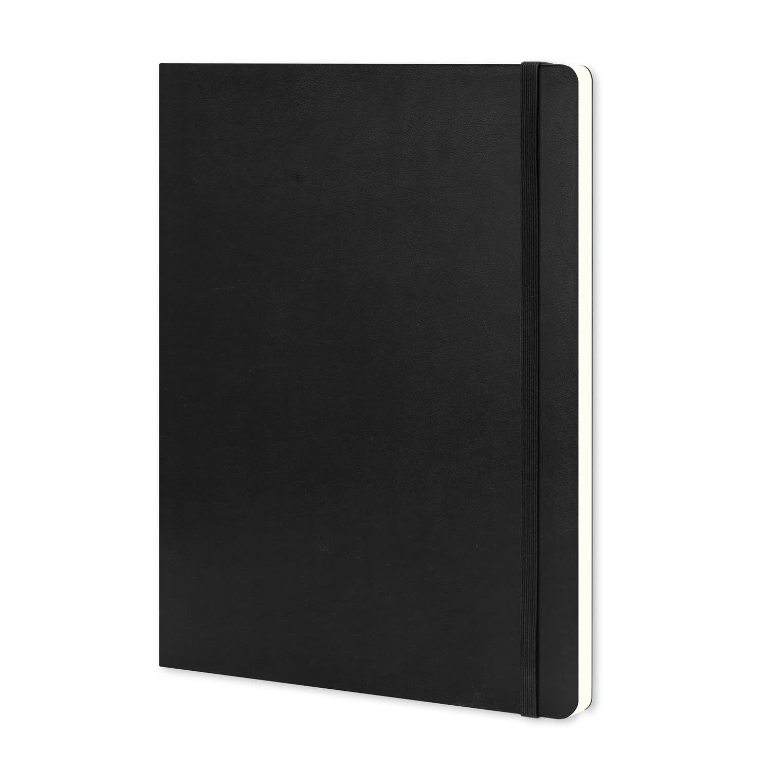 A black Moleskine Classic Soft Cover Notebook in extra-large size, featuring a simple design and elastic closure. Moleskine Classic Soft Cover Notebook - Extra Large - Image 1
