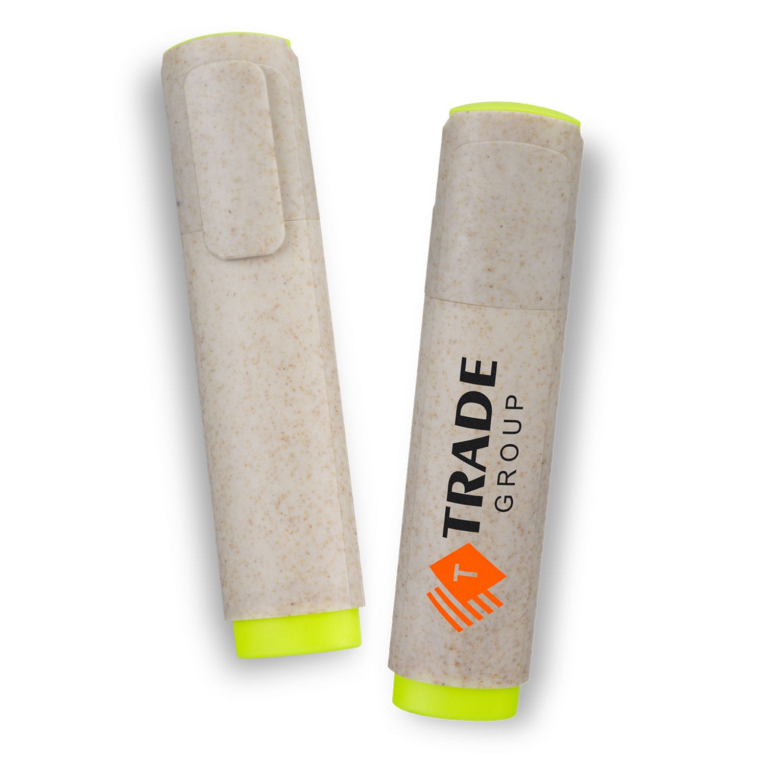 A set of two highlighters featuring a natural, textured body and bright yellow tips, each with a branding logo. Choice Highlighter - Image 1
