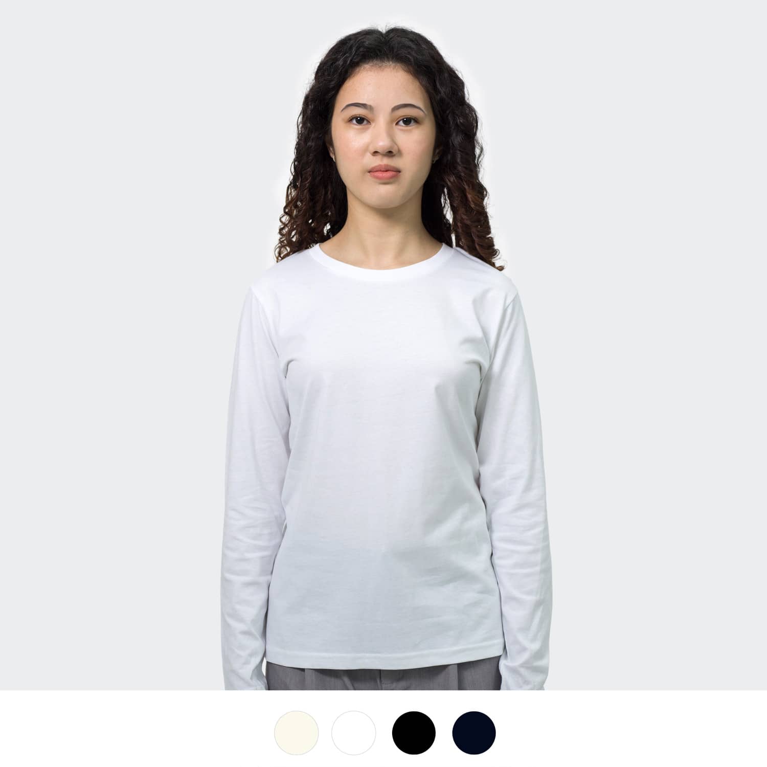 A long-sleeve crew shirt in white, featuring a fitted design and a logo. Available in additional colours. TRENDSWEAR Harlow Women's Long Sleeve Crew - Image 1