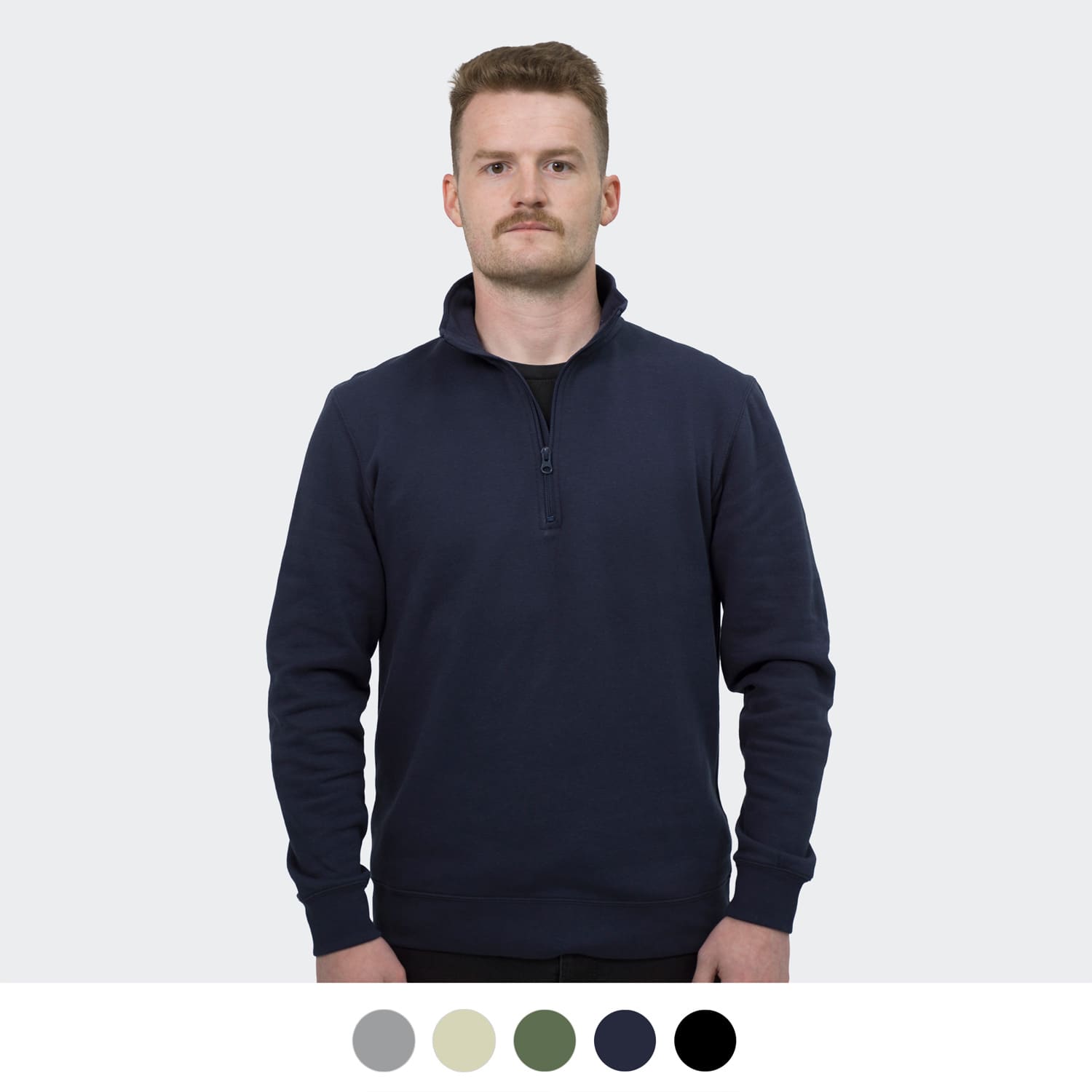 A navy quarter zip jumper featuring long sleeves, a collar, and a logo. Available in multiple colours. TRENDSWEAR Camden Unisex Quarter Zip - Image 1