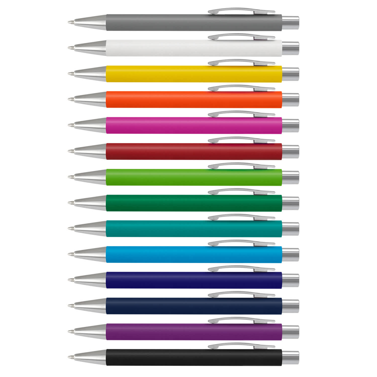 A collection of Lancer Soft-Touch Pens in various colours, featuring a silver clip and accents. Lancer Soft-Touch Pen - Image 1