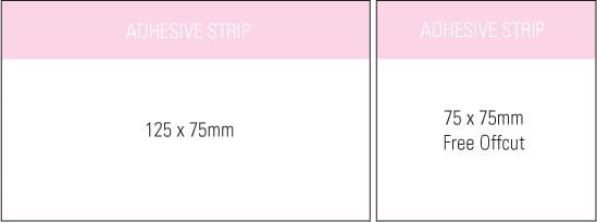 A notepad featuring a pink header, with dimensions of 125x75mm and 75x75mm, including an adhesive strip. Stuk Note Pad 125x75 White 3col 25 Leaf - Image 1