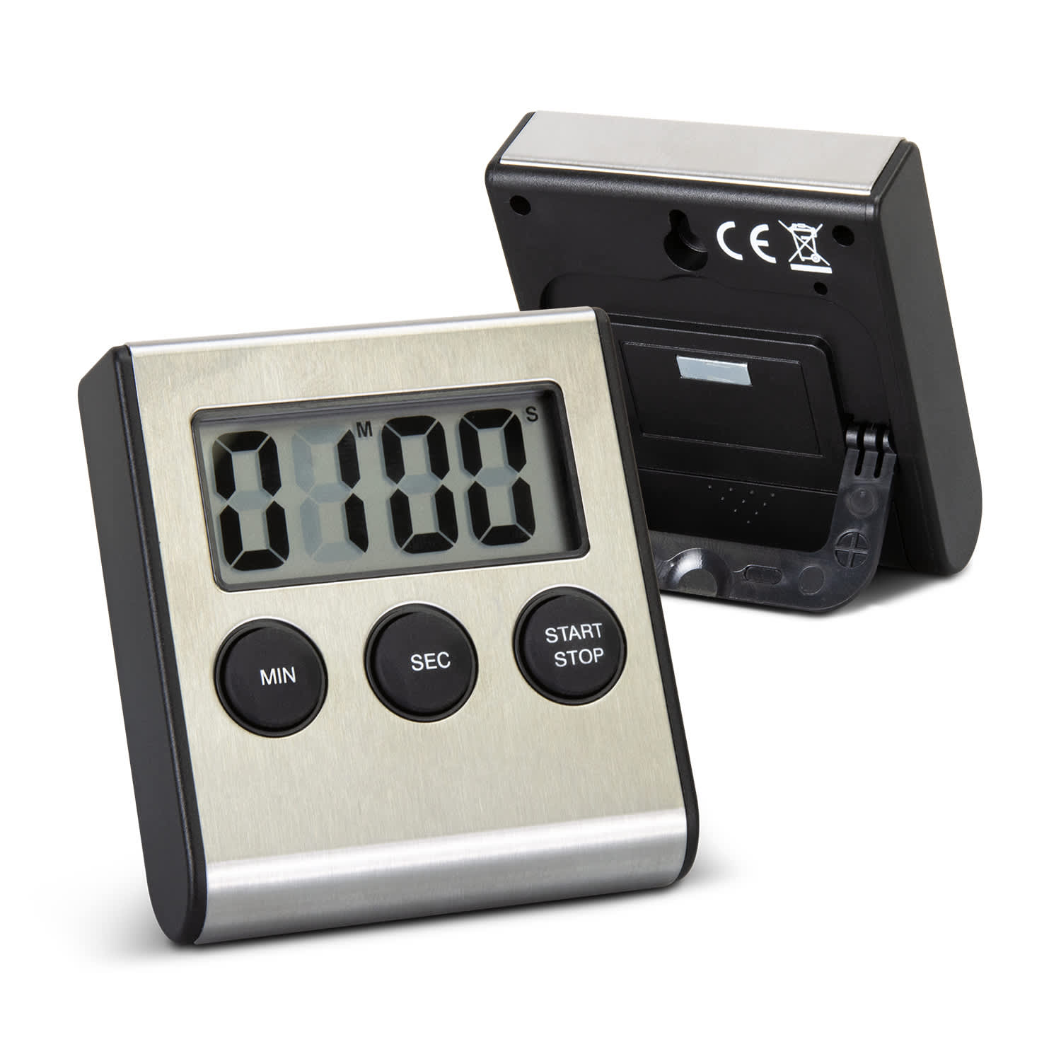 A silver and black digital kitchen timer featuring a large display and three control buttons. Aeon Kitchen Timer - Image 1