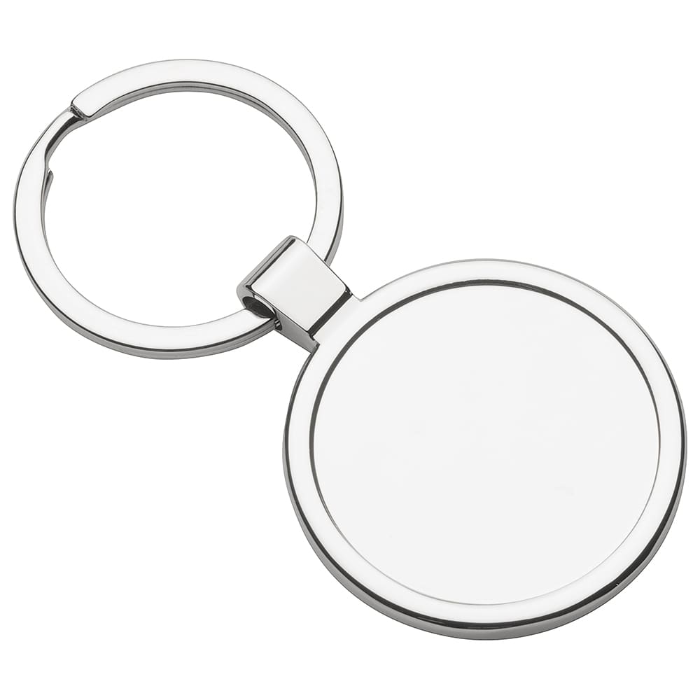 A silver metal keyring featuring a round design with a smooth, blank surface and a sturdy attachment ring. Metal Keyring - Image 1