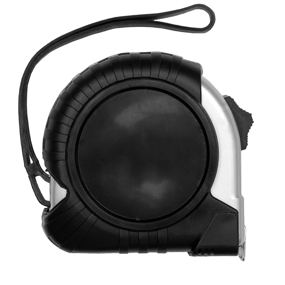 A black and silver Pro Locking Tape Measure with a textured grip and a loop for attachment. Pro Locking Tape Measure - Image 1