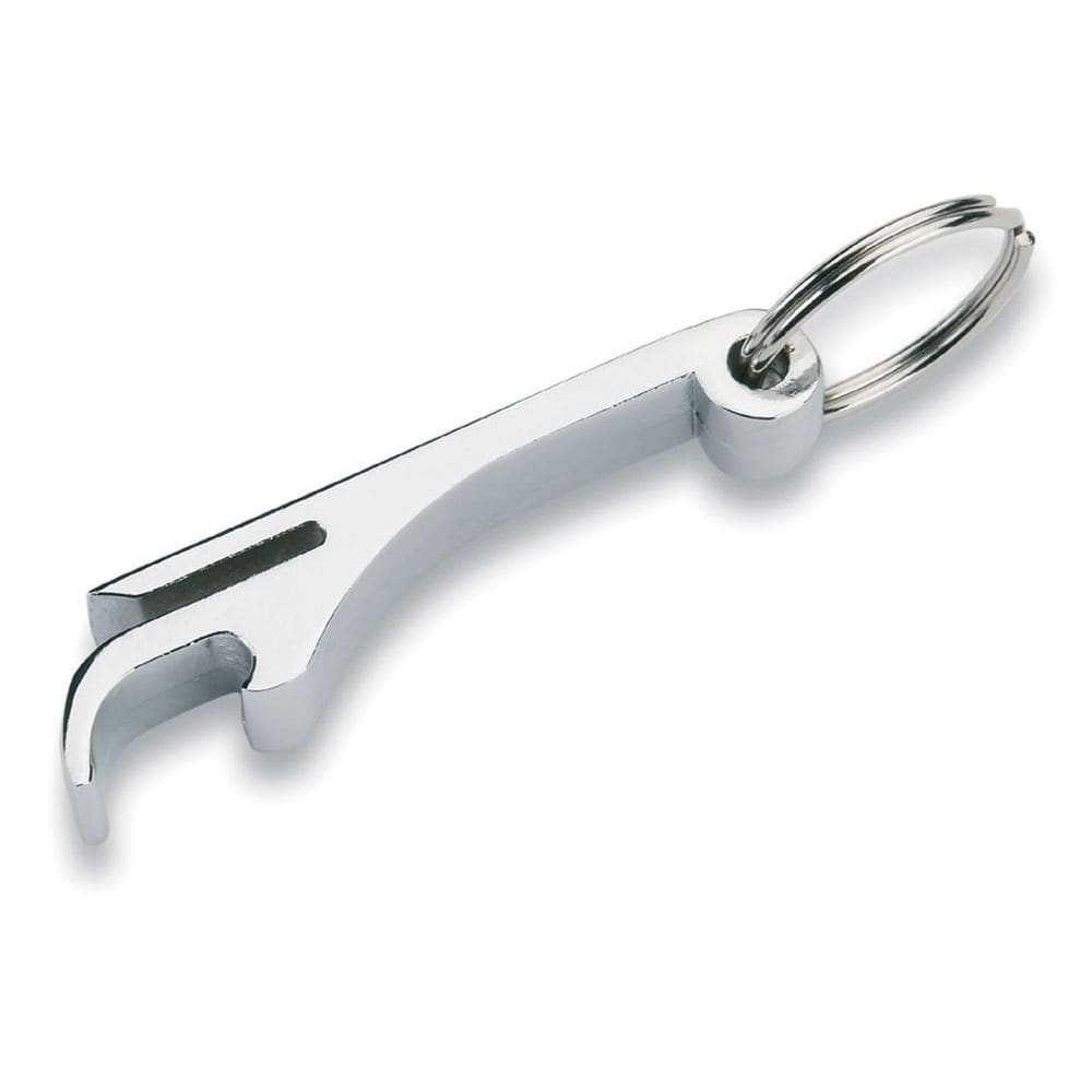 A drink bottle opener keyring in shiny silver metal, featuring a simple design with a keyring attachment. Bottle Opener Keyring - Image 1