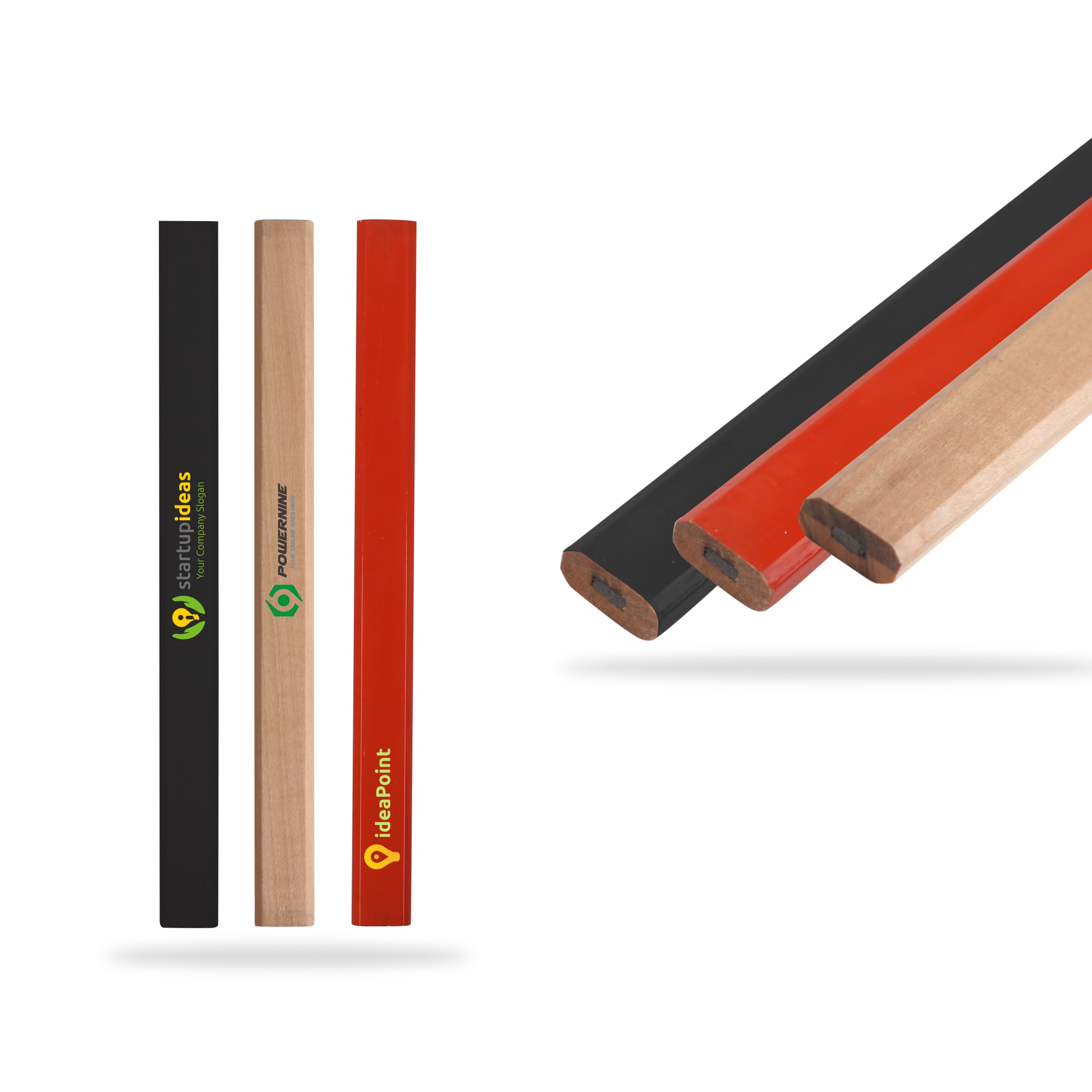 Three grey-lead pencils in black, red, and natural wood finish, with branding on the black and red pencils. Craftsman Pencil - Image 1