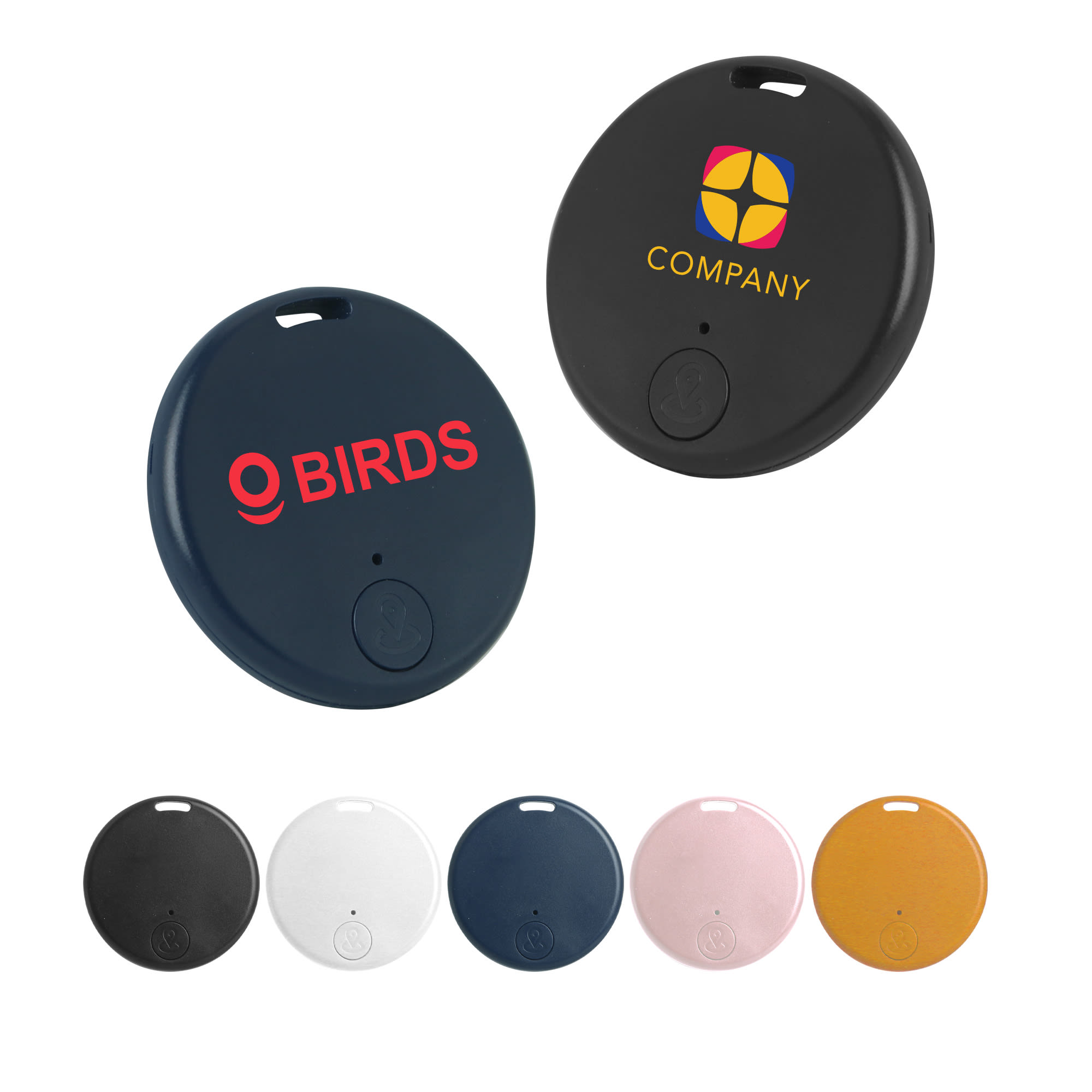 A set of circular anti-loss smart tags in various colours, featuring branding on two of the tags. Anti loss Smart Tag - Image 1