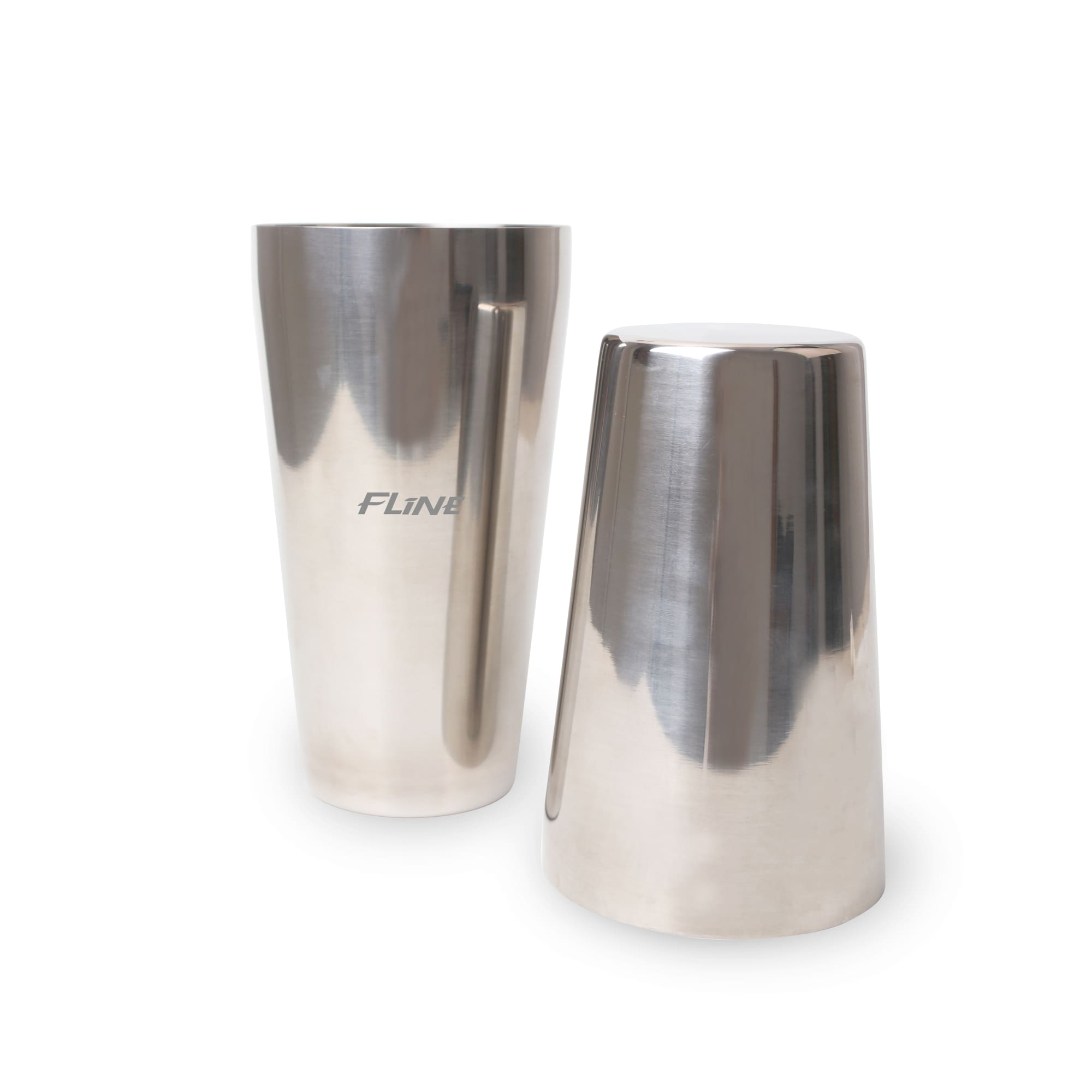 A stainless steel Boston cocktail shaker set in silver, comprising a 550ml and a 750ml shaker, featuring a logo. Stainless Steel Boston Cocktail Shaker(550ml+750ml) - Image 1