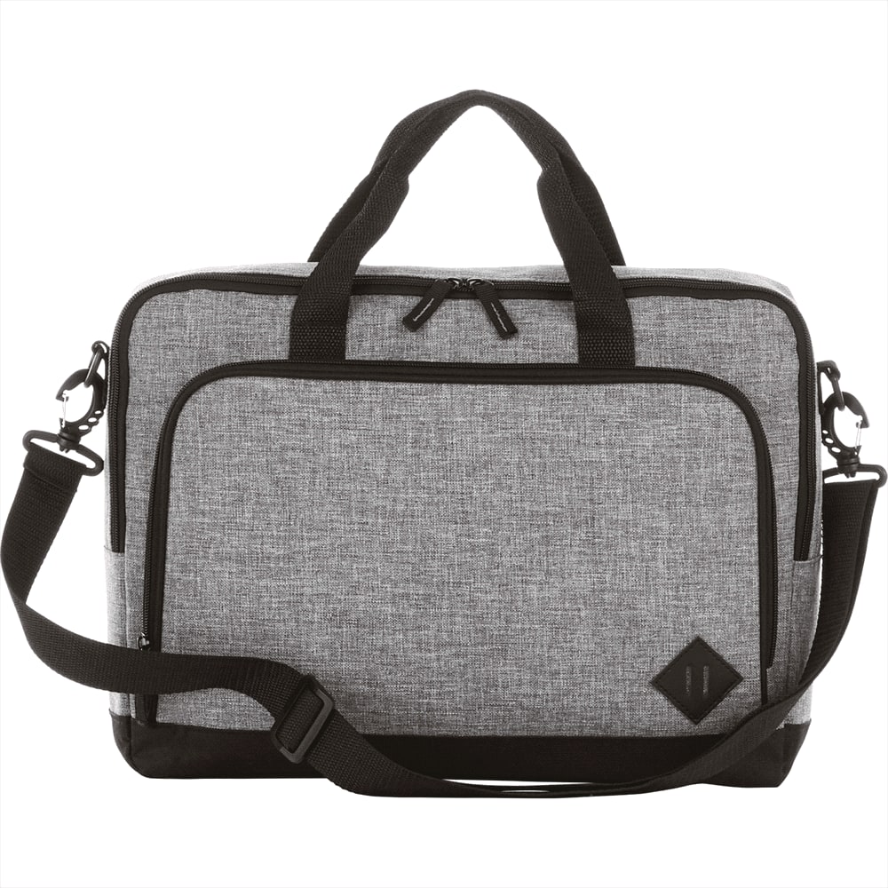 A grey and black computer briefcase with a shoulder strap and dual handles, featuring a logo. Graphite 15" 9L Computer Briefcase - Image 1