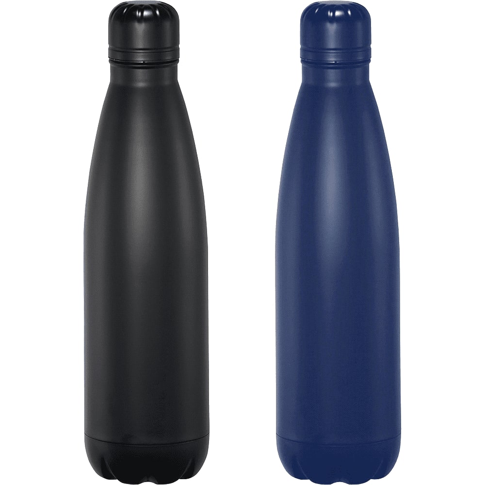 A drink bottle featuring a sleek design in black and navy, with a lid and a logo. Mega Copper Vacuum Insulated Bottle 760ml - Image 1