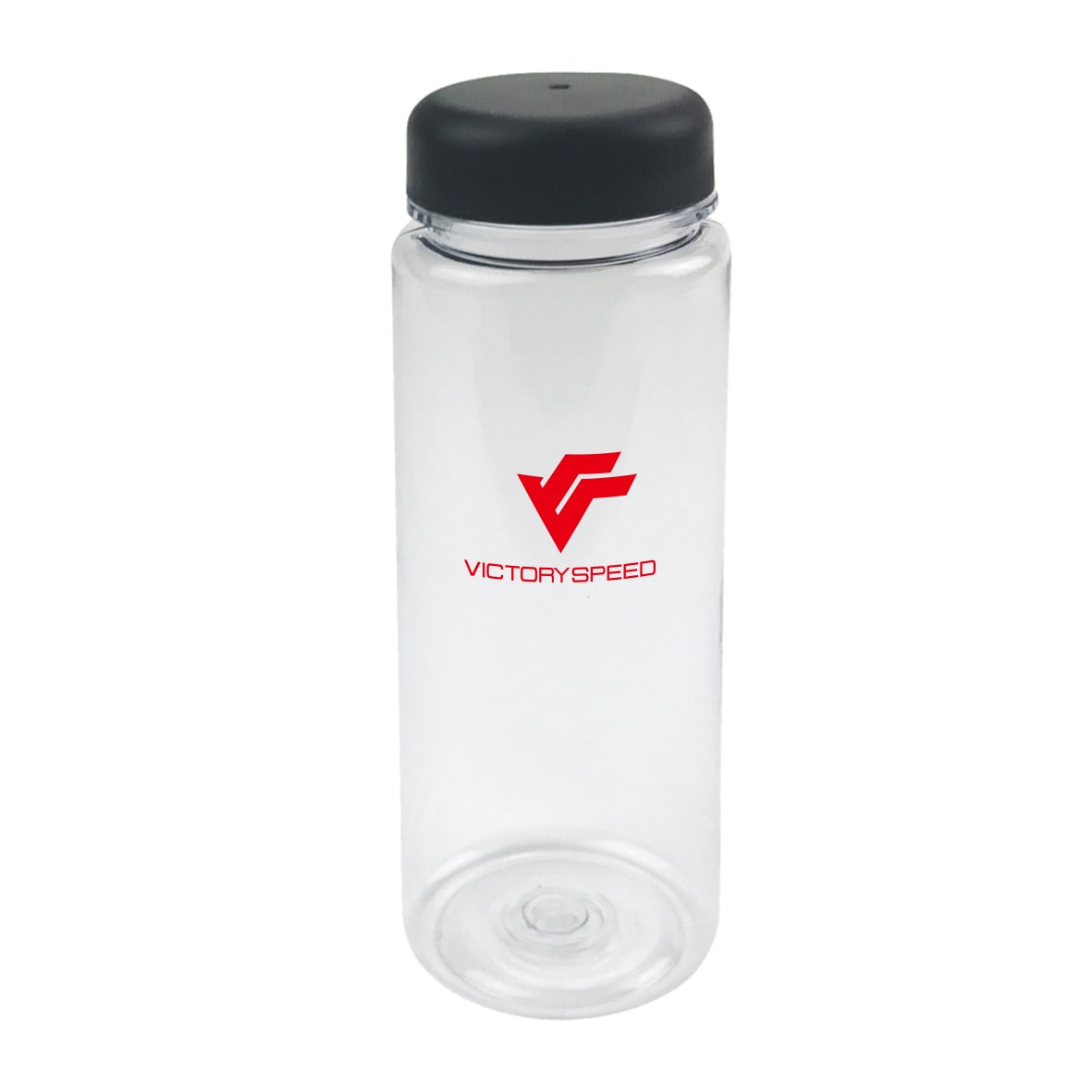 A drink bottle in transparent plastic with a black lid and a logo in red. Holds 500ml, designed for infusing drinks. 500ml AS Infuser Bottle - Image 1
