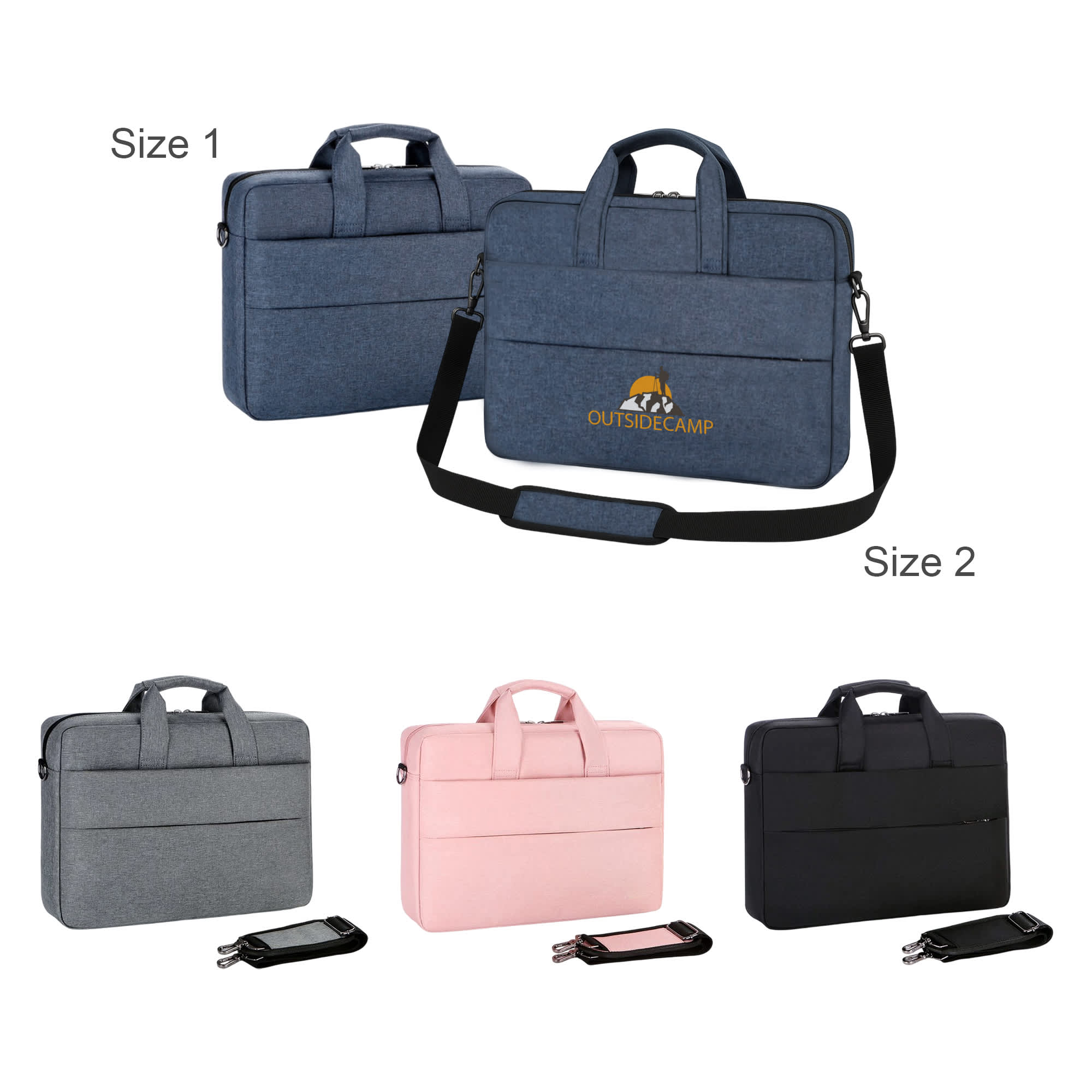 A range of laptop bags in grey, pink, navy, and black, featuring handles and detachable straps, with a logo on one. Business Laptop Bag with Buffer Pad - Image 1