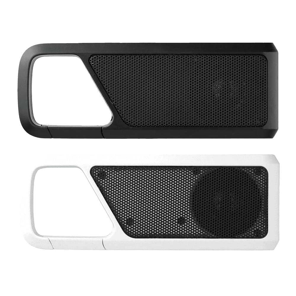 A Bluetooth speaker in black and white, featuring a mesh speaker grille and a sleek, modern design. Clip-Clap 2 Bluetooth Speaker - Image 1
