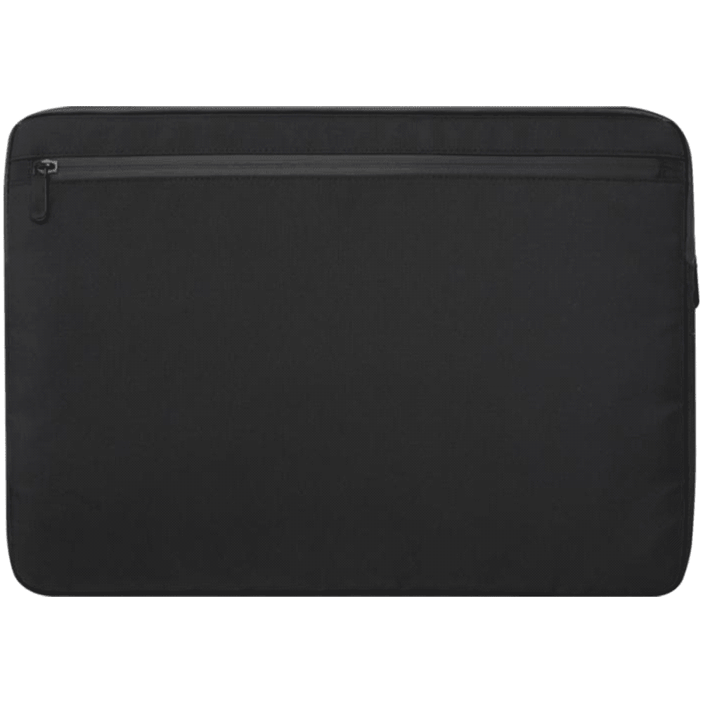 A black laptop sleeve featuring a sleek design with a zippered pocket. It includes a logo. Rise 15.6" GRS Recycled Laptop Sleeve - Image 1