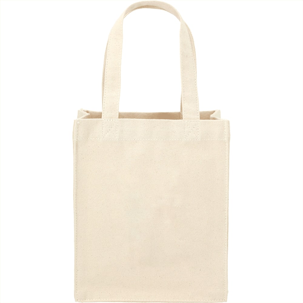 A beige mini cotton tote bag with two handles and a simple, unadorned design. Mini Cotton Gift Tote 5L - Image 1
