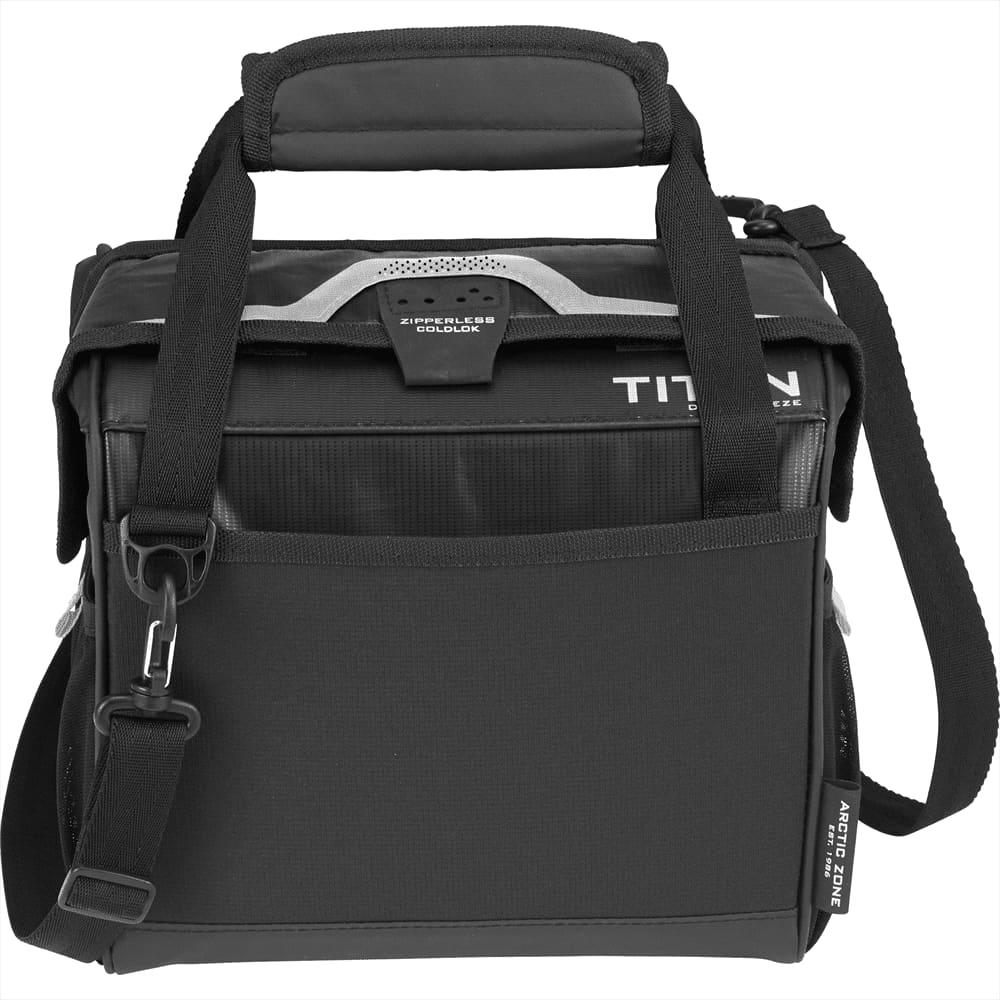 A black lunch cooler with a sturdy handle and adjustable strap, featuring a branded logo on the front. Arctic Zone Titan Deep Freeze Lunch Cooler 13L - Image 1