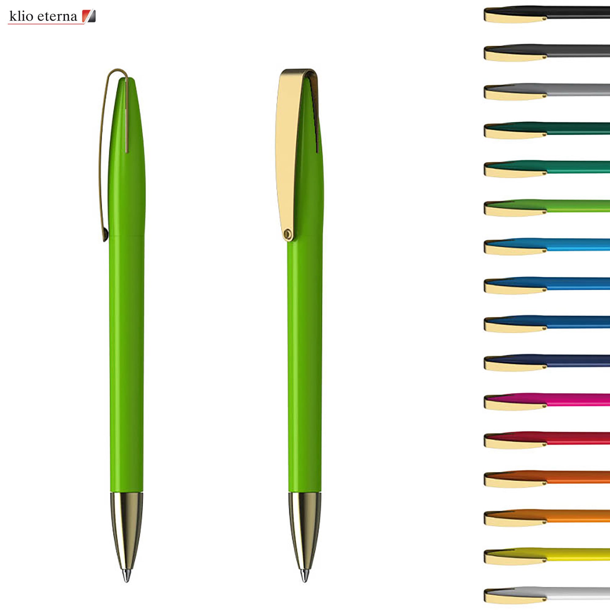 A green metal pen with a gold clip, displayed alongside various colour options. The product features a branded logo. Cobra MMG - Image 1