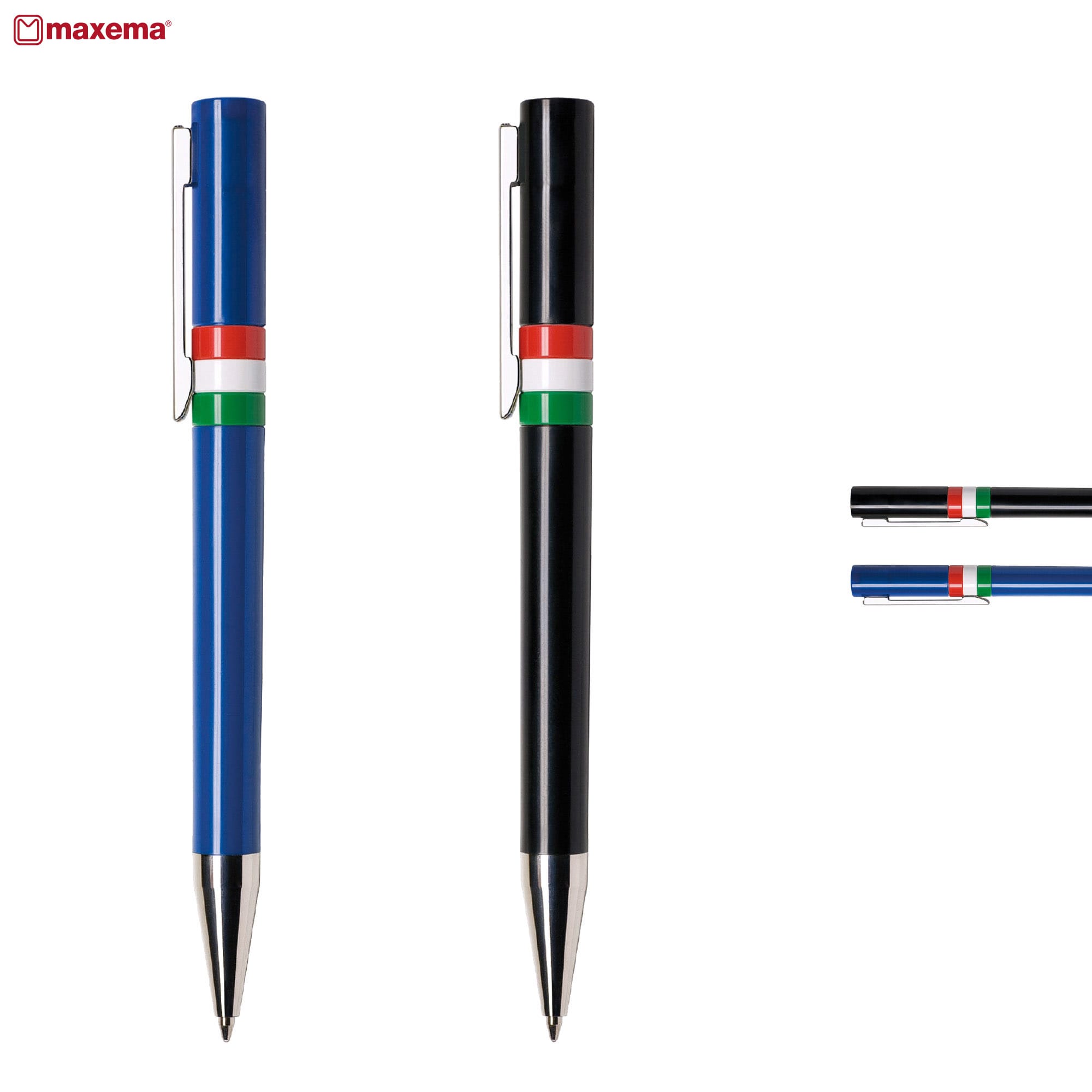 Two plastic pens in blue and black, featuring a logo and decorative stripes in green, white, and red. Ethic C Flag - Image 1