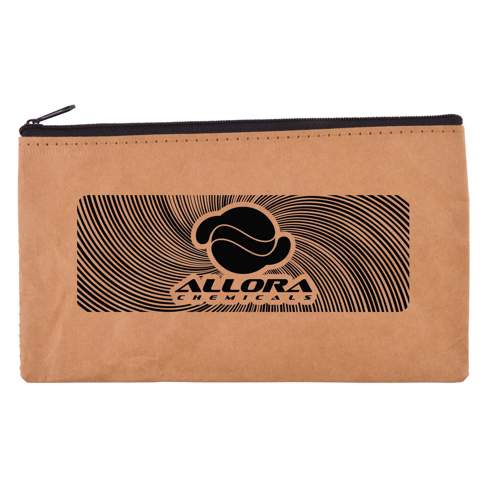 A kraft pouch featuring a zip closure and a bold black logo design, suitable for storing toiletries or accessories. Echo Kraft Pouch - Image 1