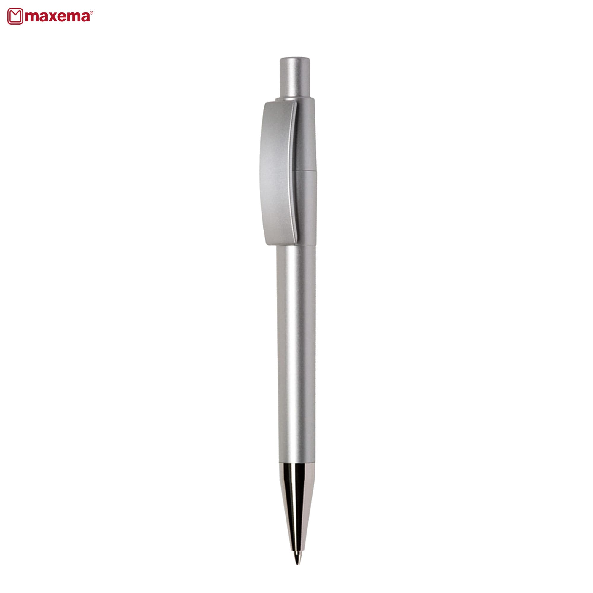 A plastic pen featuring a sleek silver design. The pen has a clip and a shiny tip, with branding visible. Next AL CR - Image 1