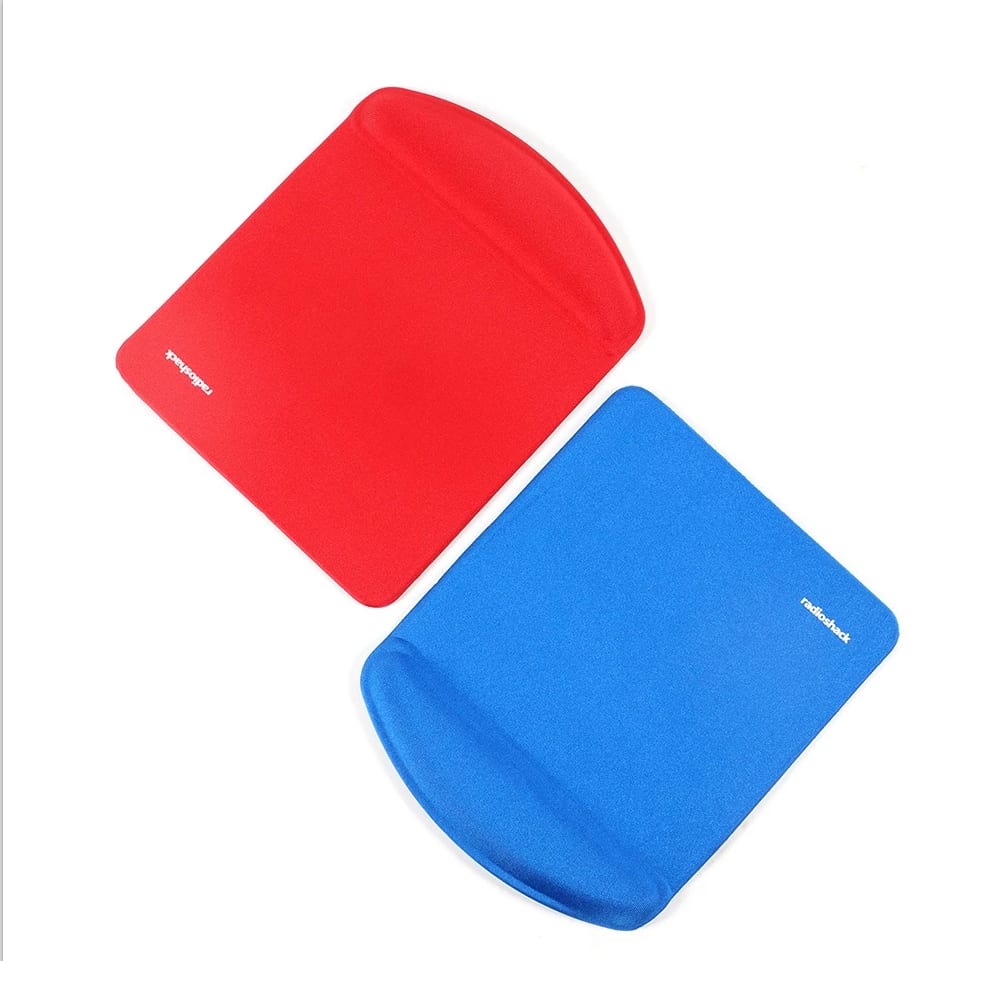 A rectangular gel pad set in red and blue, featuring a smooth surface and a curved edge for comfort. Rectangular Gel Pad - Image 1