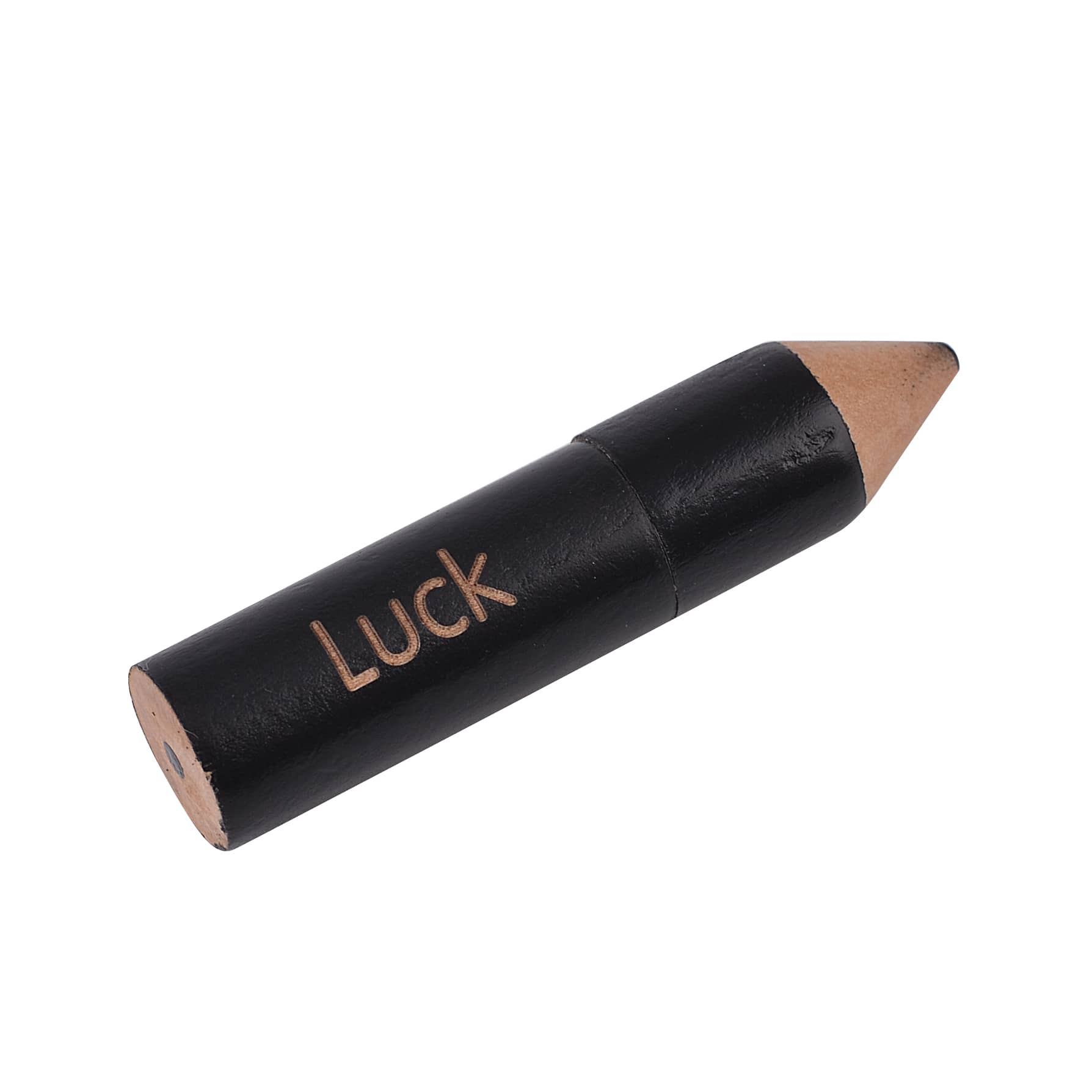 A black pencil-shaped flash drive with a pointed end, featuring a light brown tip and an engraved word. Pencil Flash Drive - Image 1