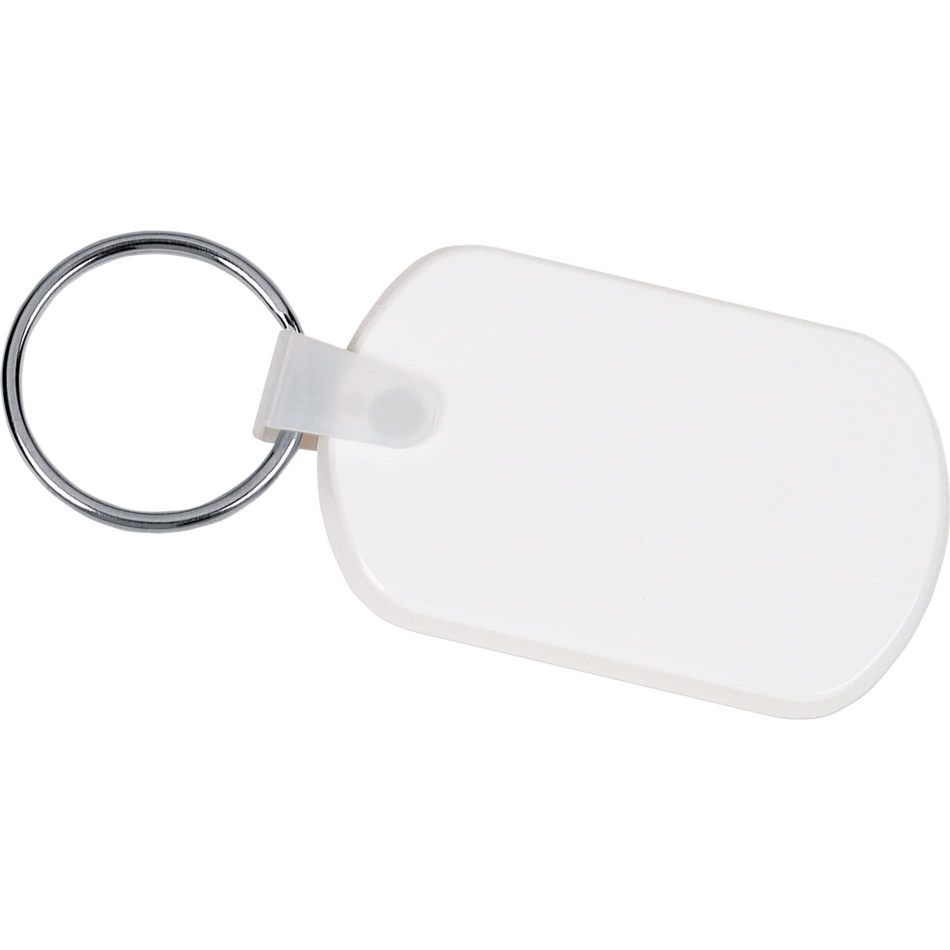 A rectangular soft key tag in white, attached to a metal keyring. The tag has a smooth surface. Rectangular Soft Key Tag - Image 1