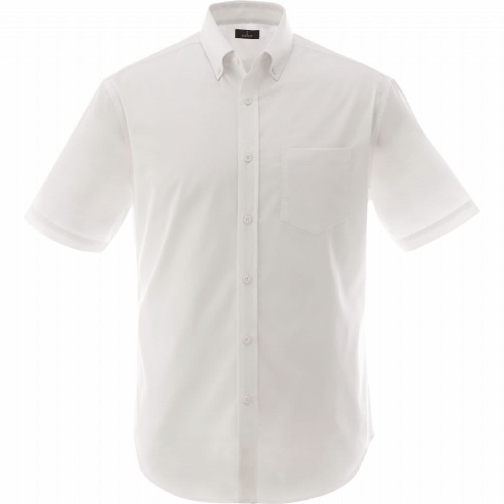 A short sleeve, white button-up shirt featuring a pocket and a collar, with a logo on the label. Stirling Short Sleeve Shirt Tall - Mens - Image 1