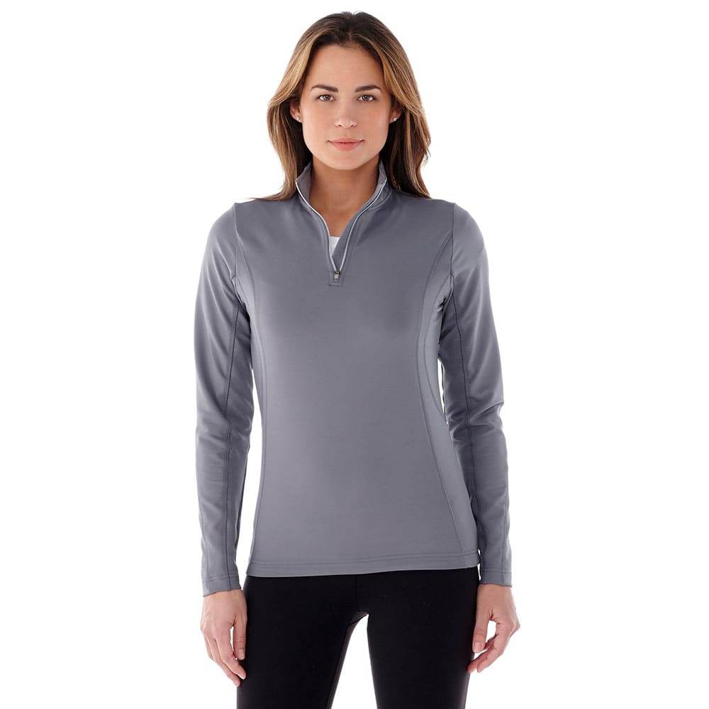 A grey women's quarter zip jumper featuring long sleeves and a zippered collar. It has a logo on the front. Caltech Knit Quarter Zip - Womens - Image 1