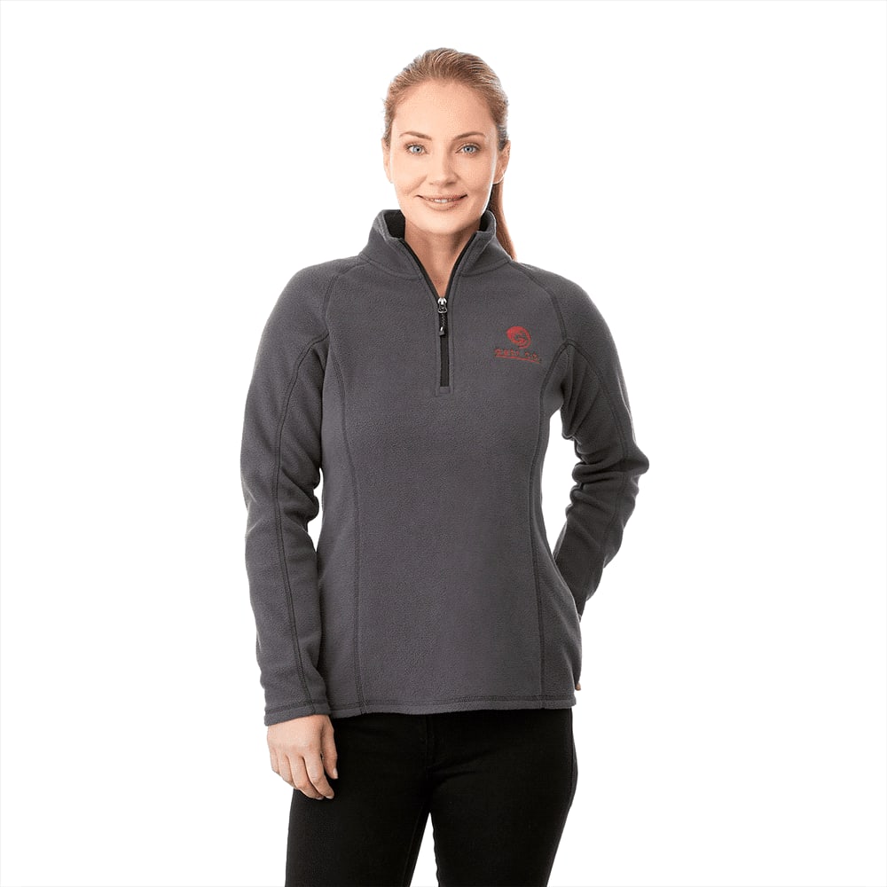 A women’s half-zip polar fleece jacket in grey, featuring a branding logo on the chest. Bowlen Polyfleece Half Zip - Womens - Image 1