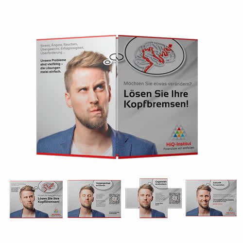 A brochure featuring a man with a serious expression and text about personal change, with a logo present. Magic Loop A6 - Image 1