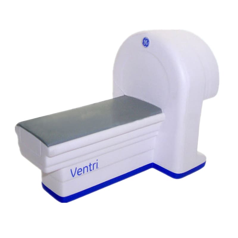 A scanner machine shape stress reliever in white and grey, with a blue base and branding. Scanner Machine Shape Stress Reliever - Image 1