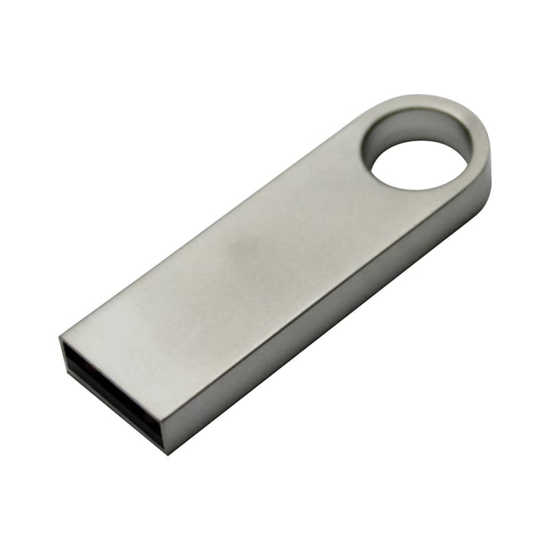 A silver Gianti flash drive with a keyring hole, designed for data storage and transfer. Gianti Flash Drive - Image 1