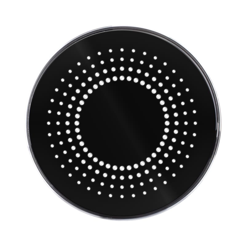 A round black wireless charger with a dotted design in the centre, featuring a shiny, smooth surface. Concord Pro 15W Fast Wireless Charger (Stock) - Image 1
