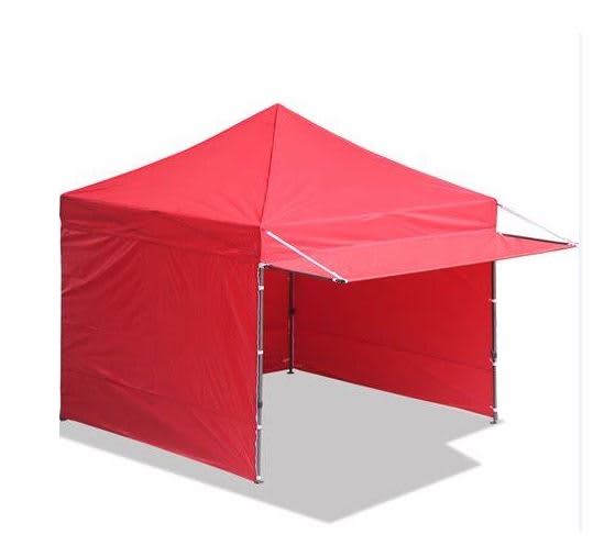 A red marquee awning featuring a peaked roof and open front, measuring 3000 x 714mm, with a supportive frame. Marquee Awning 3000 x 714mm - Image 1