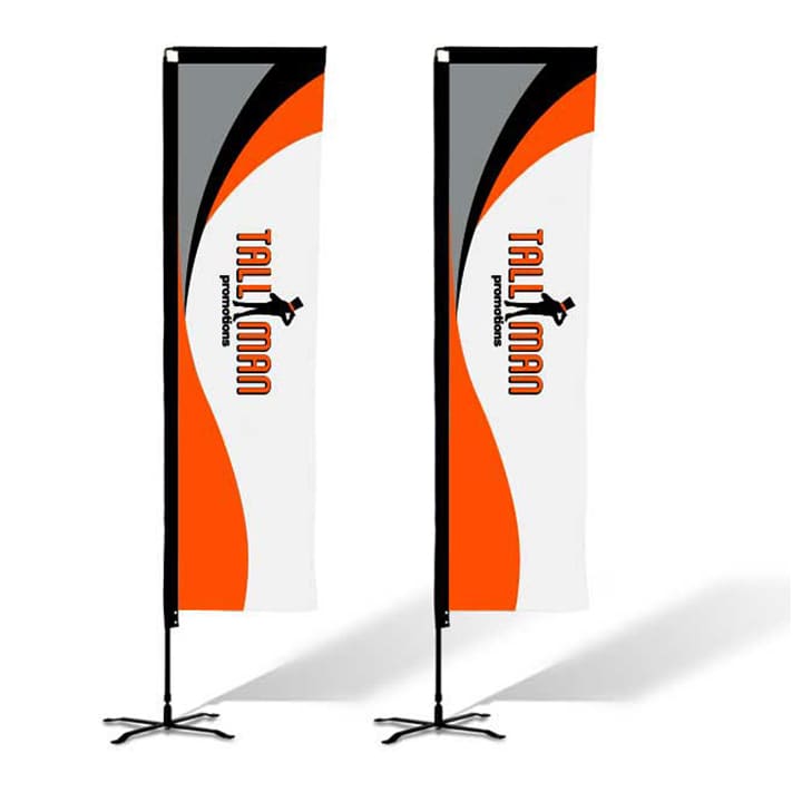 Large rectangular banners in black, orange, and white, with a logo and sleek design. Total height is 17ft. Large(70*380cm) Rectangular Banners 17ft - Image 1