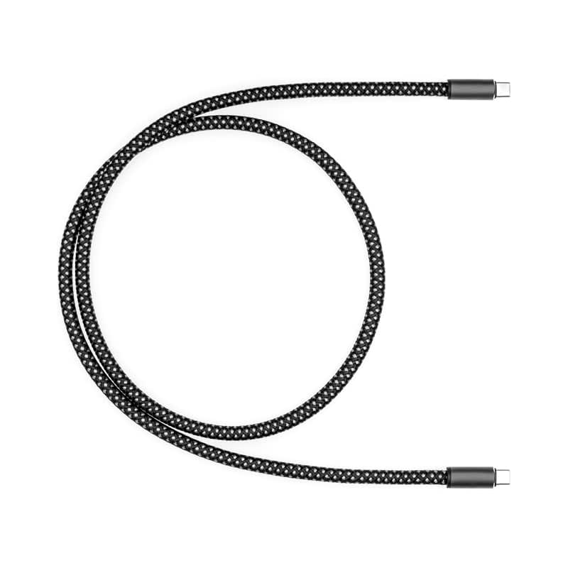 A black 60W fast charge cable with a braided design, featuring USB type-C connectors on both ends. Volt 60W Fast Charge Cable - Image 1