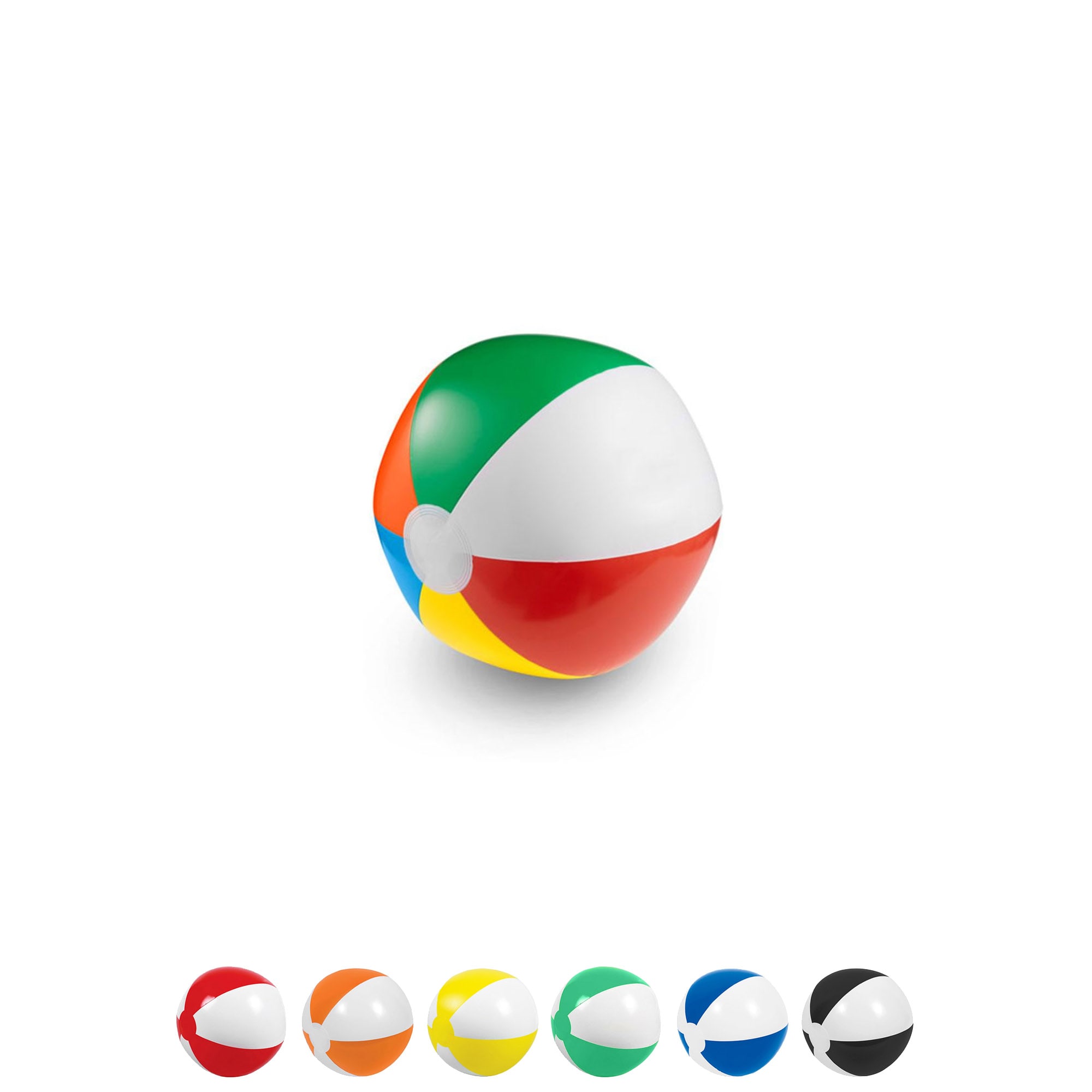A multicoloured beach ball featuring red, green, yellow, and blue sections, with a white surface and a logo. Happy Beach Ball 28cm - Image 1