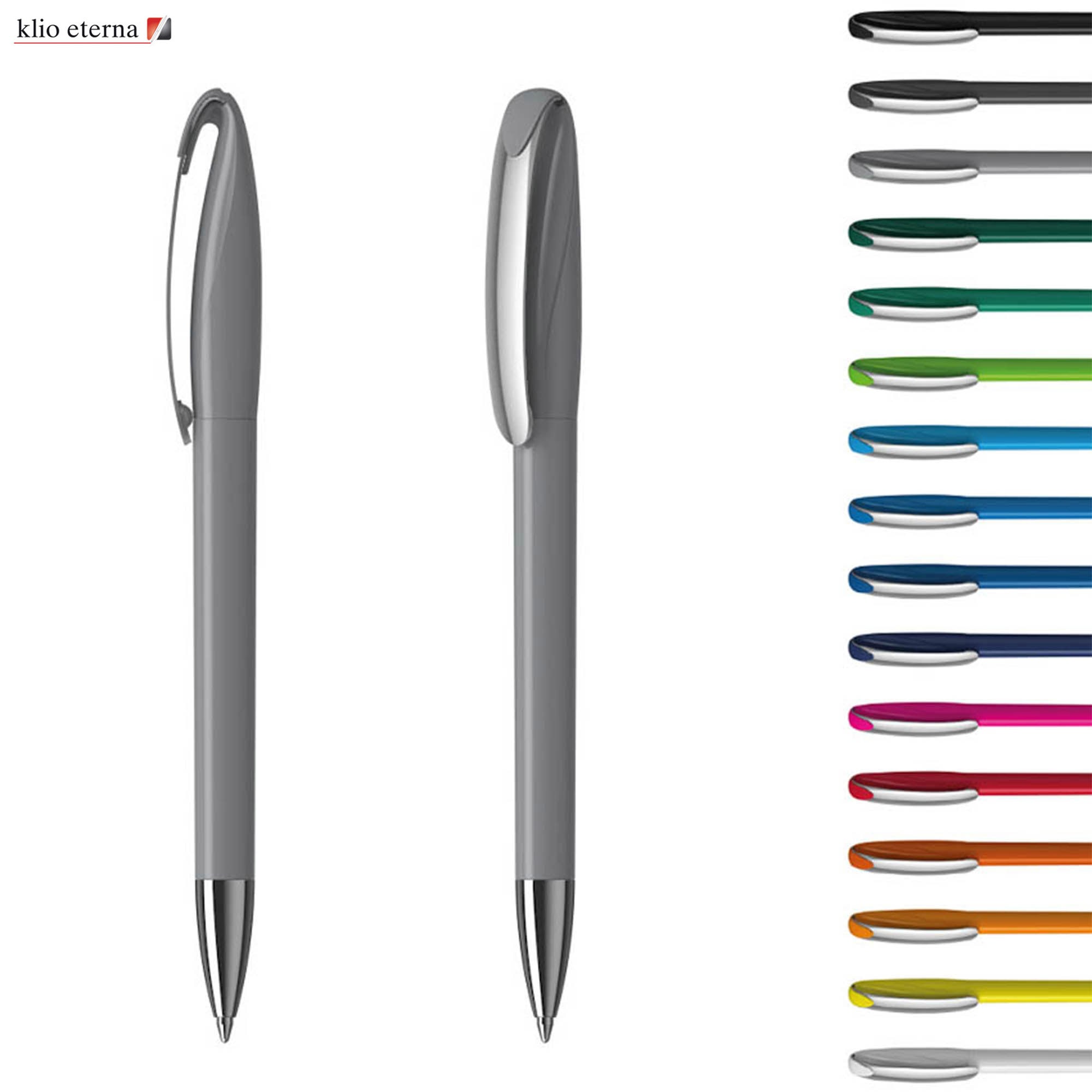 A grey plastic pen with a sleek design and a silver clip, alongside a range of coloured pen options. Boa Solid MM - Image 1