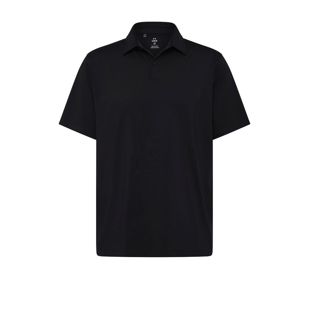 A men’s black polo shirt with a collar and short sleeves, featuring a logo on the chest. Under Armour Corporate Polo 2025 – Men’s Black - Image 1